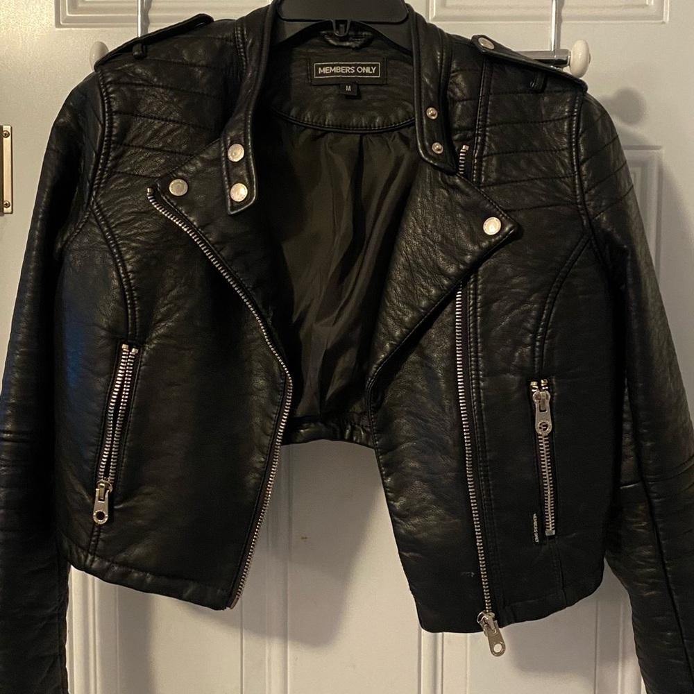 Members Only Pebbled Faux Leather Cropped Jacket